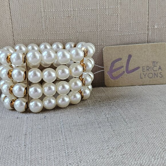 New Erica Lyons Pearl Bracelet Beaded Faux Pearl Four Strand NWT Stretch Wrap - Picture 3 of 16